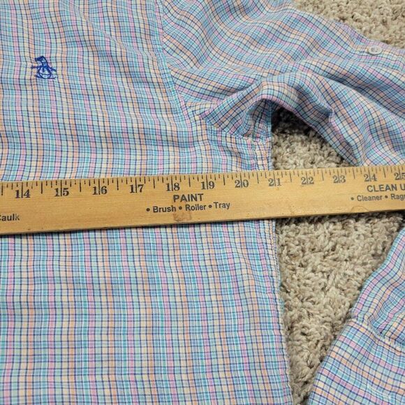 Penguin Munsingwear Shirt Mens Medium Colorful Plaid Long Sl Button Up Roll Tab - Picture 5 of 9